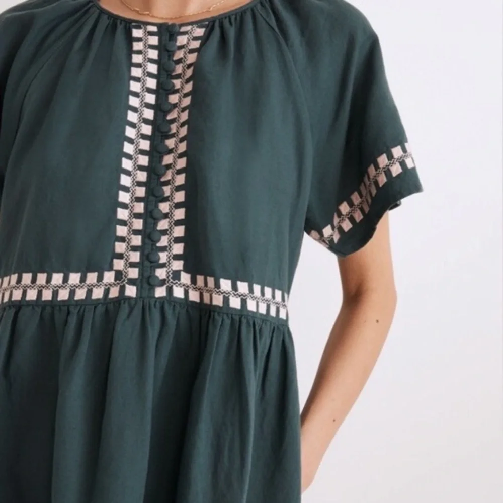 Madewell Embroidered Linen-Blend Flutter-Sleeve Mini Dress Size Medium NWT - Picture 4 of 9